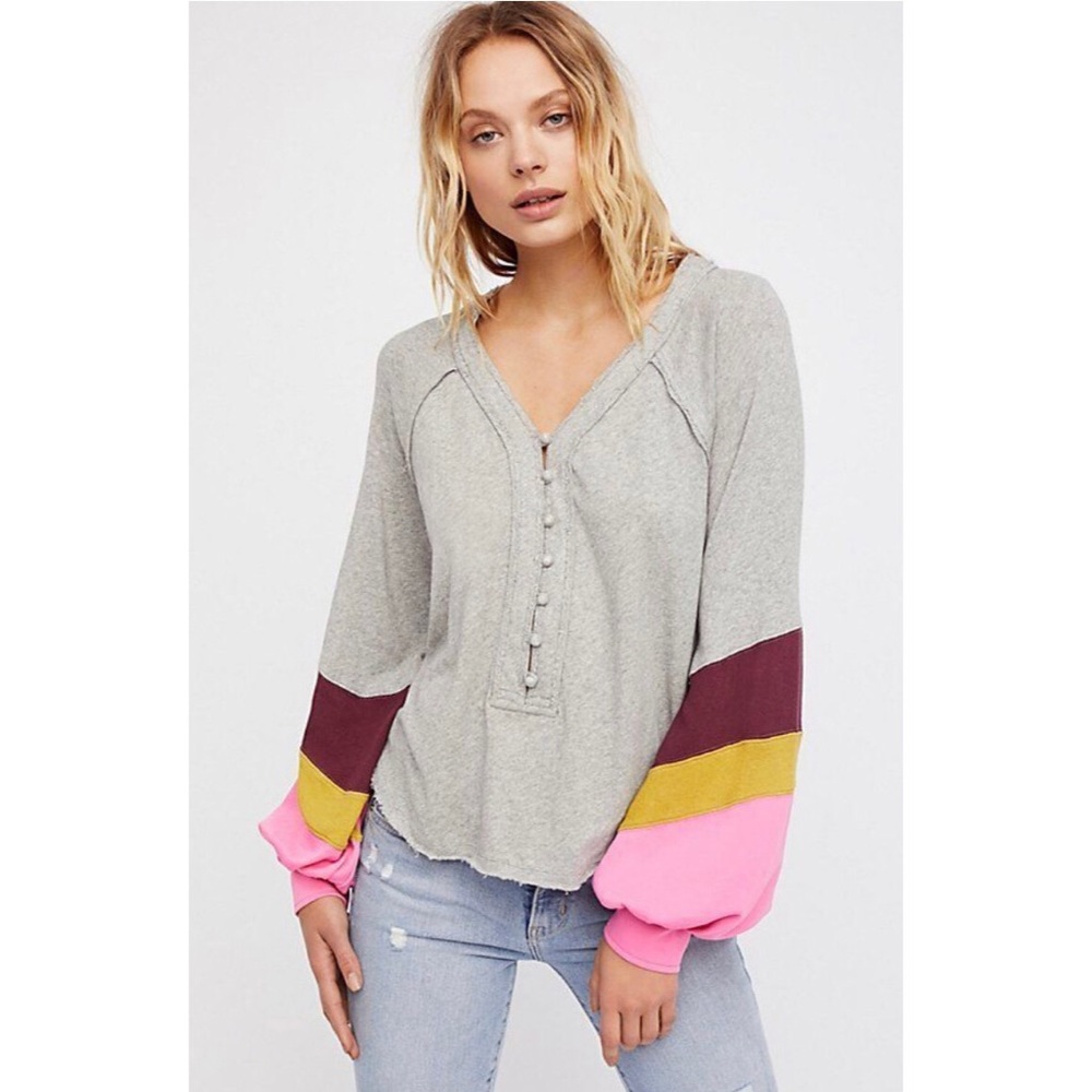 We the Free Free People Winter Sun Balloon Colorblock Henley